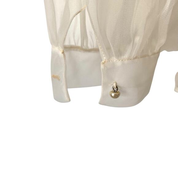 Vintage An Original Debcraft Sheer Cream Nylon Embroidered Pearl Button Blouse - Picture 5 of 8